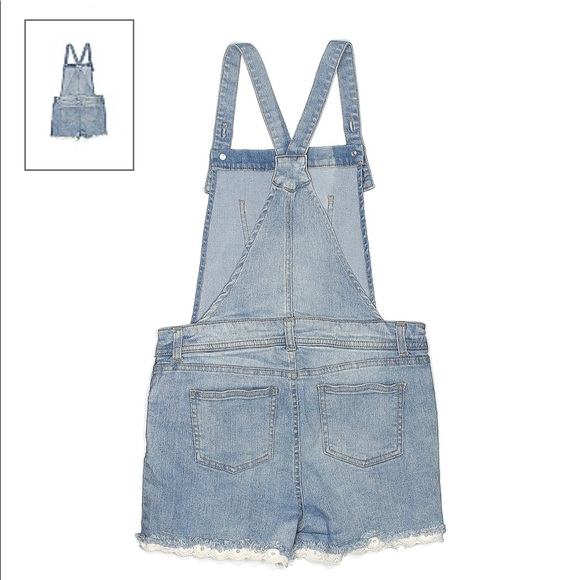 Cat & Jack girls denim overalls with lace trim hem - Picture 3 of 6